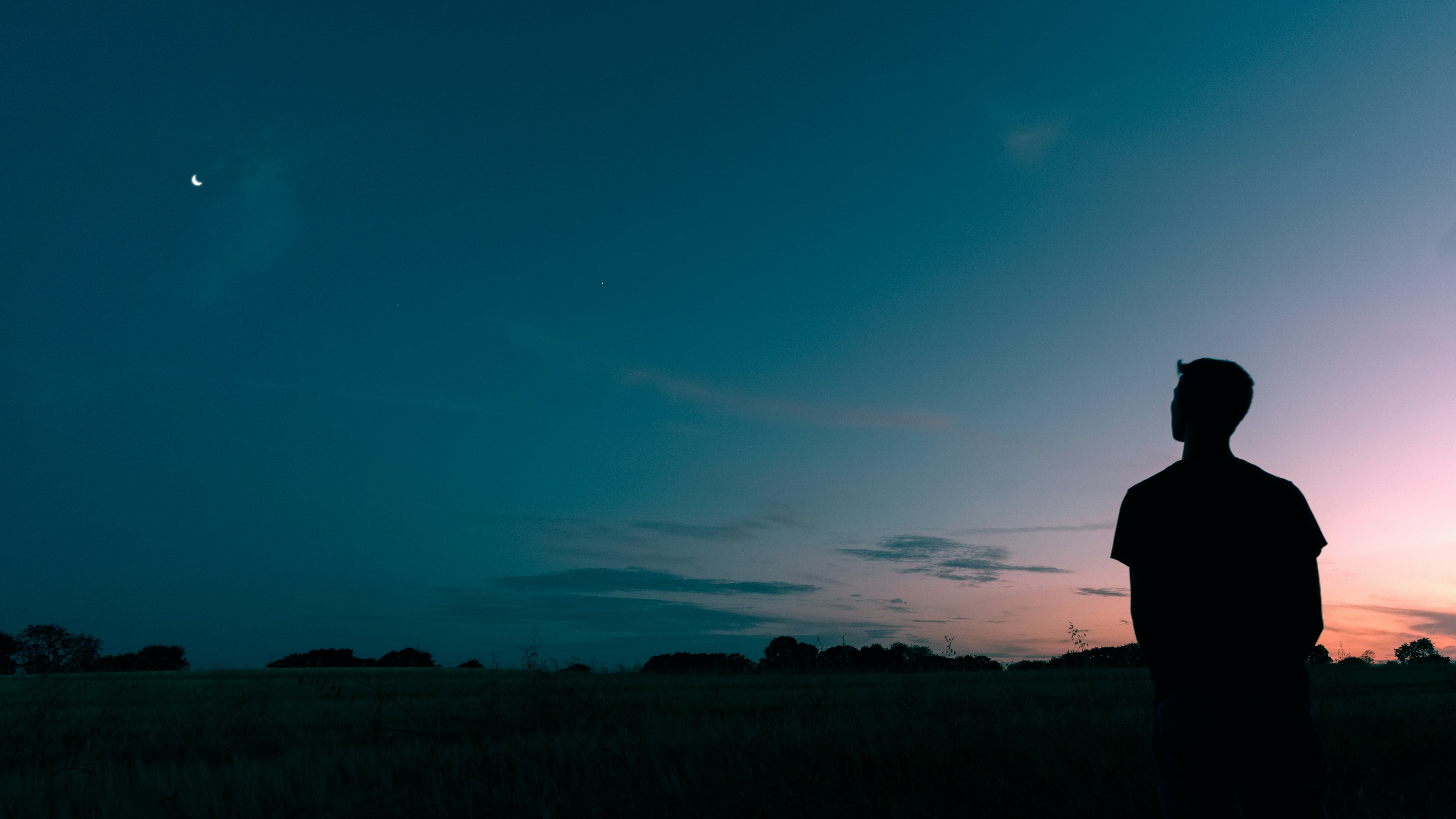 Silhouette of man staring at sky during sunset